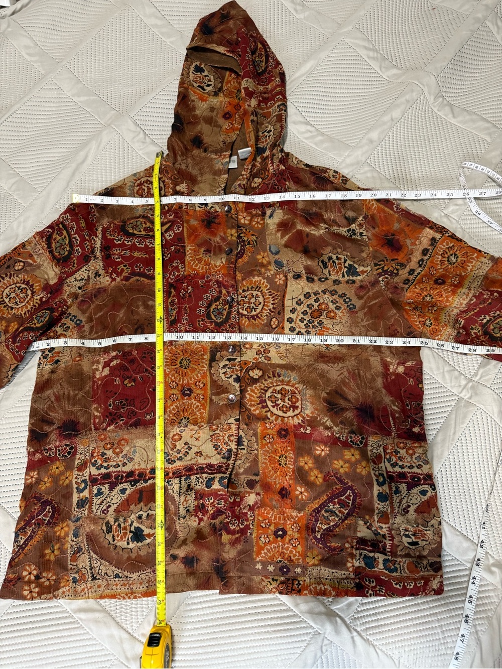 Chico’s Design Size 3 Silk Hooded Patchwork Boho Jacket Wearable Art M/L - Picture 10 of 10